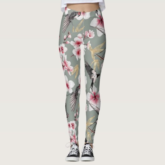  Japans roze Cherry Blossom Pattern Leggings (Voorkant)