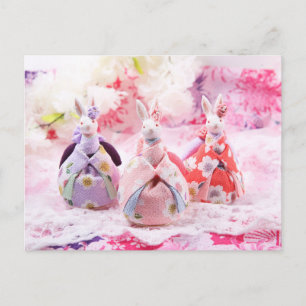 japans roze kimono konijnenooster na kruising briefkaart