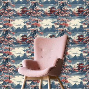 Japans Sakura Pagoda Mountain Lake Landschap Behang