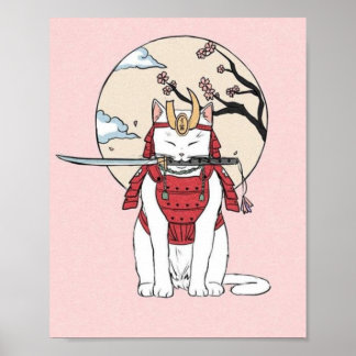 Japans Sakura Samurai Cat Poster