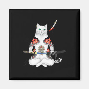 Japans Samurai Cat Katana Ninja Yakuza Tattoo Magneet