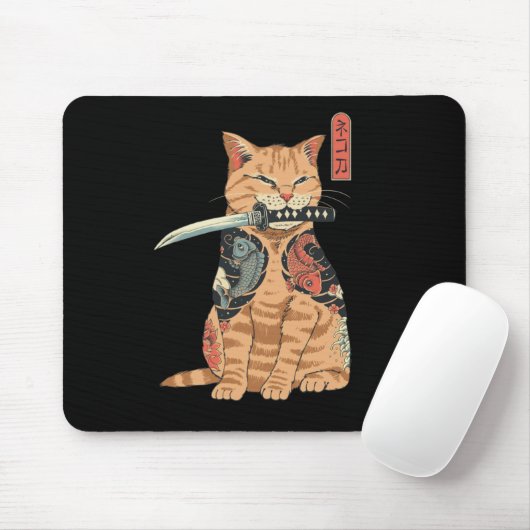 Japans Samurai Cat Mouse slecht Muismat (Met muis)
