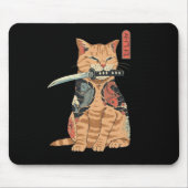 Japans Samurai Cat Mouse slecht Muismat (Voorkant)
