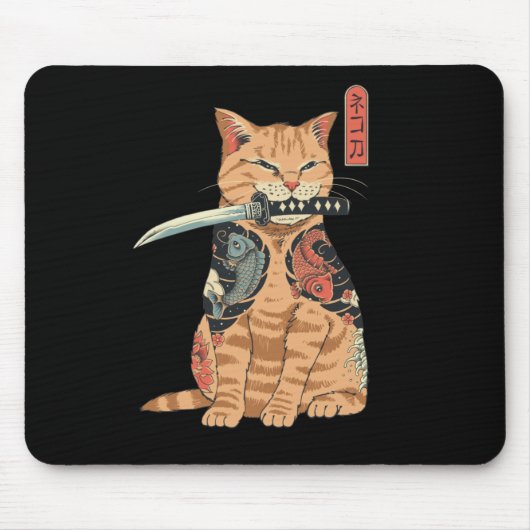 Japans Samurai Cat Mouse slecht Muismat (Voorkant)