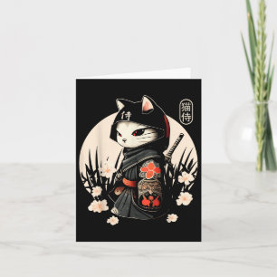 Japans Samurai Cat Tattoo, Kawaii Ninja Cat _1 Kaart