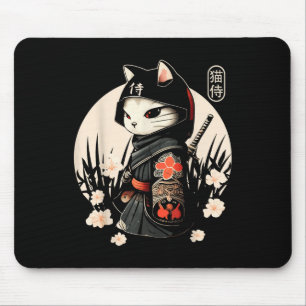 Japans Samurai Cat Tattoo, Kawaii Ninja Cat _1 Muismat