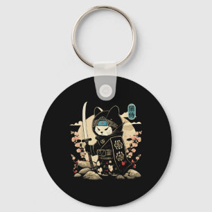 Japans Samurai Cat Tattoo Kawaii Ninja Cat _1 Sleutelhanger