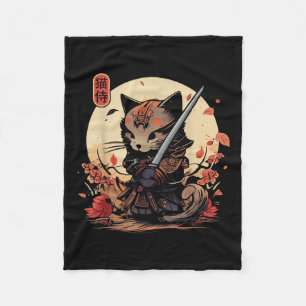 Japans Samurai Cat Tattoo, Kawaii Ninja Cat _2 Fleece Deken