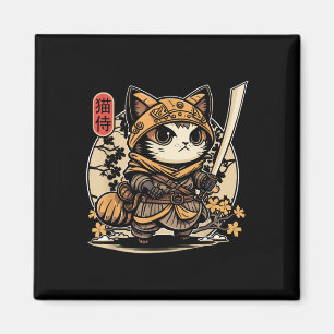 Japans Samurai Cat Tattoo, Kawaii Ninja Cat _3 Magneet