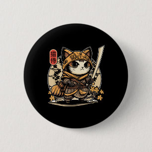 Japans Samurai Cat Tattoo, Kawaii Ninja Cat _3 Ronde Button 5,7 Cm