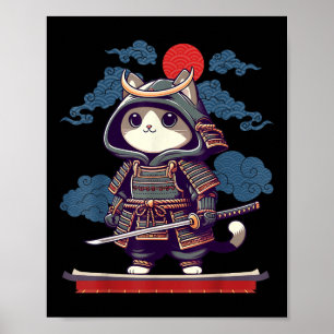 Japans Samurai Cat Tattoo Kawaii Ninja Cat Anime Poster