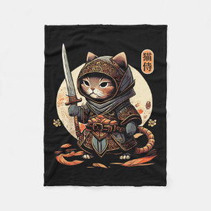 Japans Samurai Cat Tattoo Kawaii Ninja Cat Fleece Deken