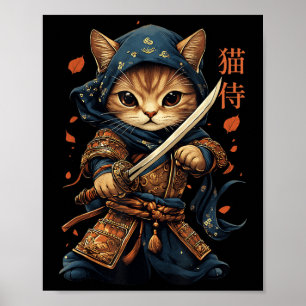 Japans Samurai Cat Tattoo Kawaii Ninja Cat W Poster
