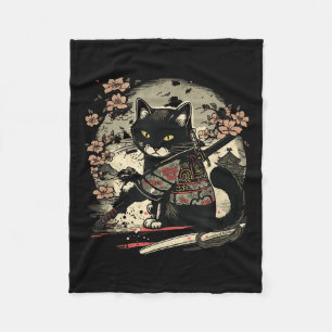 Japans Samurai Cat Tattoo,  Kawaii Ninja Fleece Deken