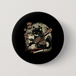 Japans Samurai Cat Tattoo, Kawaii Ninja Ronde Button 5,7 Cm