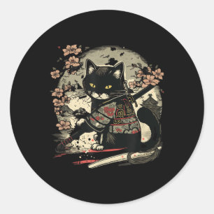 Japans Samurai Cat Tattoo, Kawaii Ninja Ronde Sticker