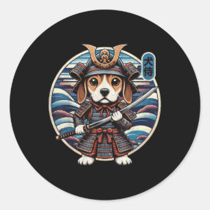 Japans Samurai Dog Tattoo, Beagle Kawaii Ninja Ronde Sticker