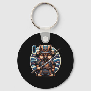 Japans Samurai Dog Tattoo, Duitse herder Kawai Sleutelhanger