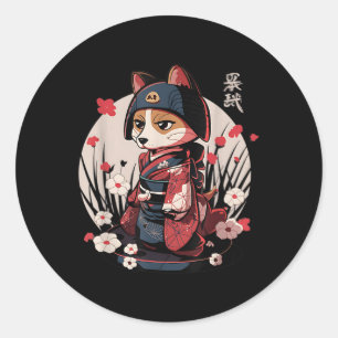 Japans Samurai Dog Tattoo Kawaii Ninja Dog Ronde Sticker