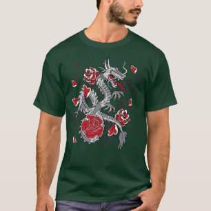 Japans Samurai Dragon Retro Figuur met Roos Pet T-shirt