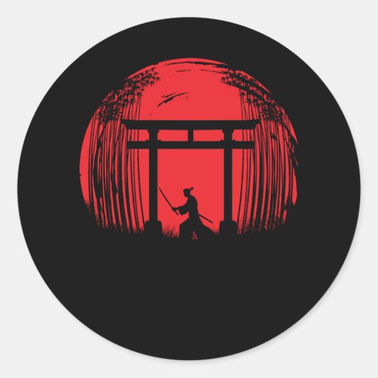 Japans Samurai Fighter Silhouette Warrior Japan Ronde Sticker (Voorkant)