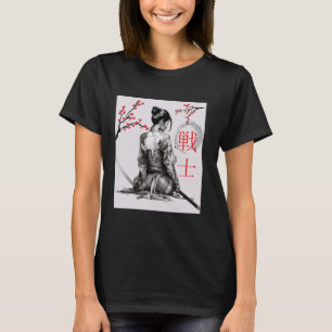 Japans Samurai Meisje Cherry Blossom Woodblock Art T-shirt