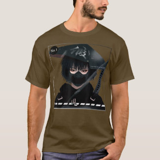 Japans Samurai meisje in zwarte esthetische cyborg T-shirt
