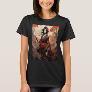 Japans Samurai Meisje Retro Sakura Cherry T-shirt