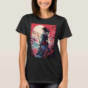 Japans Samurai Meisje Retro Sakura Cherry T-shirt