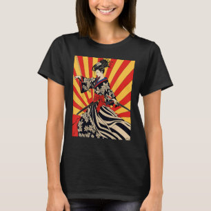 Japans Samurai Meisje Retro Sakura Cherry T-shirt