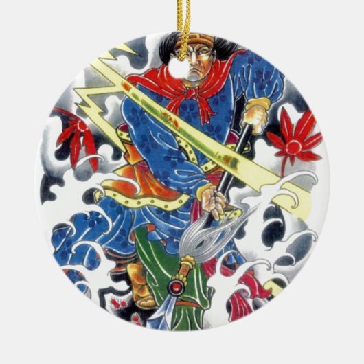 Japans Samurai met tattoo Spear Keramisch Ornament (Voorkant)