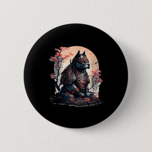 Japans Samurai Ninja Dog Tattoo Graphic Voor Manne Ronde Button 5,7 Cm