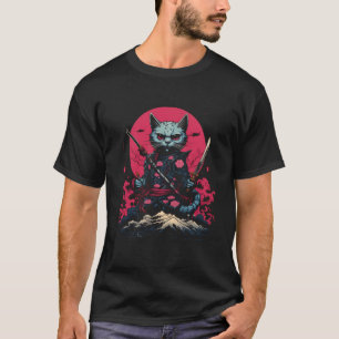 Japans Samurai Ninja Kat Retro Kawaii Tattoo Gra T-shirt