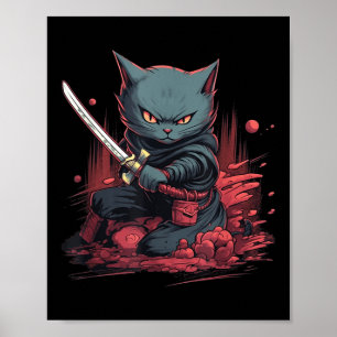 Japans Samurai Ninja Kat Tattoo Kawaii Poster