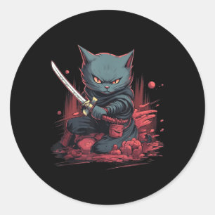 Japans Samurai Ninja Kat Tattoo Kawaii Ronde Sticker