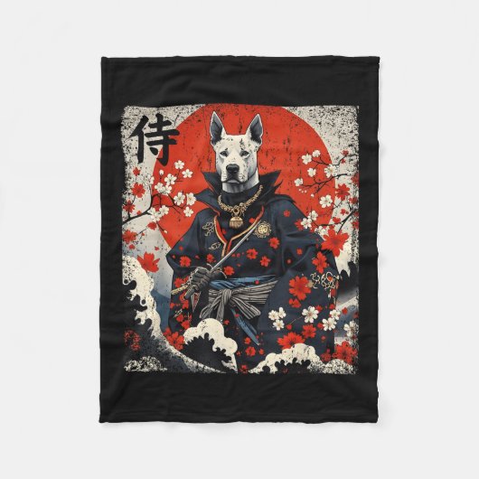 Japans Samurai Pitbull Tattoo Kawaii Ukiyo-e Nin Fleece Deken (Voorkant)