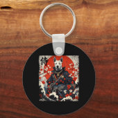 Japans Samurai Pitbull Tattoo Kawaii Ukiyo-e Nin Sleutelhanger (Voorkant)