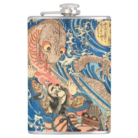 Japans Samurai vecht tegen salamander Heupfles (Voorkant)