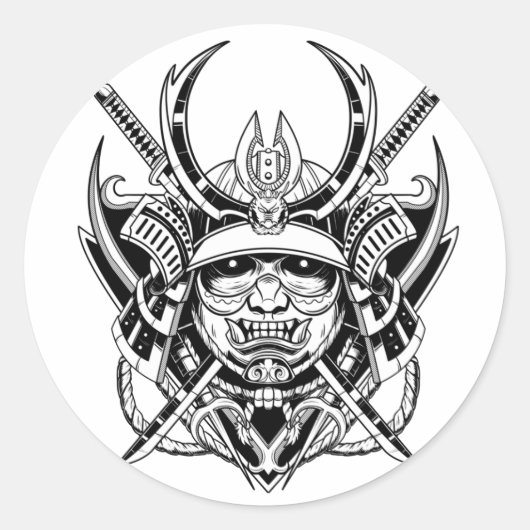 Japans Samurai Warrior Ronde Sticker (Voorkant)