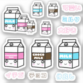 japans Schattige kawaii melktrio kanji zuivelmeisj Sticker