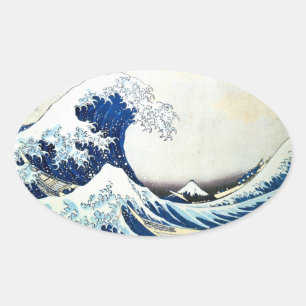 Japans schilderen door Hokusai "The Great Wave" Ovale Sticker