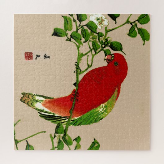 Japans schilderen van een papegaai, rood en groen Legpuzzel (Horizontaal)