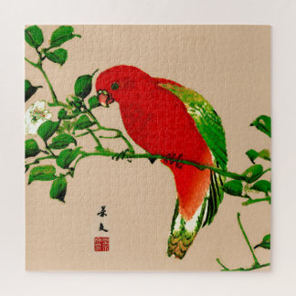 Japans schilderen van een papegaai, rood en groen Legpuzzel