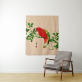 Japans schilderen van een papegaai, rood en groen Wandkleed (In situ)