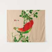 Japans schilderen van een papegaai, rood en groen Wandkleed (Voorkant (horizontaal))