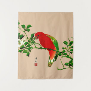Japans schilderen van een papegaai, rood en groen Wandkleed