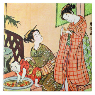 Japans schilderen van twee vrouwen die praten Tegeltje