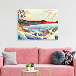 Japans schilderende golven bergen bomen canvas afdruk