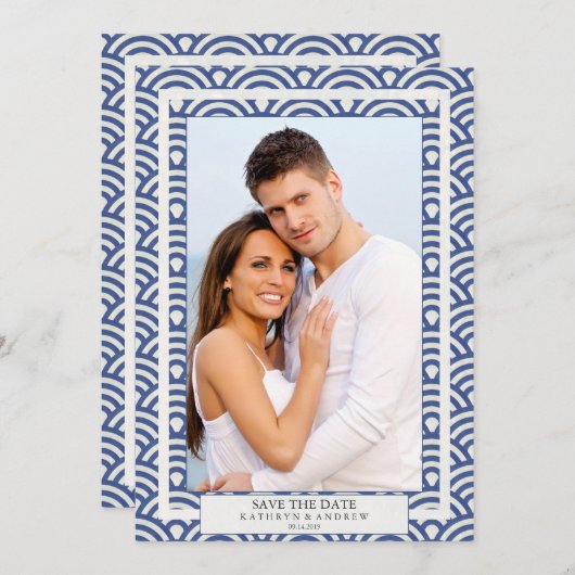 Japans Seigaiha bruiloft redt de foto van de Datum Kaart (Voorkant / Achterkant)