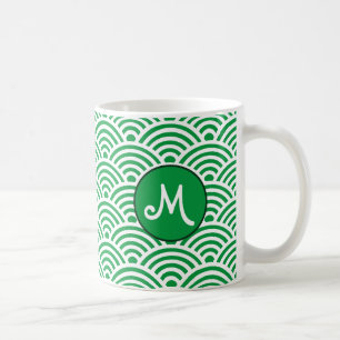 Japans Seigaiha Wave Patroon met Monogram Koffiemok